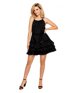 Sukienka mini z falbankami na ramiączkach GRACE OOH LA LA – czarna