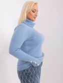 Sweter z lejącym golfem i perłowymi guzikami na rękawach - jasny niebieski