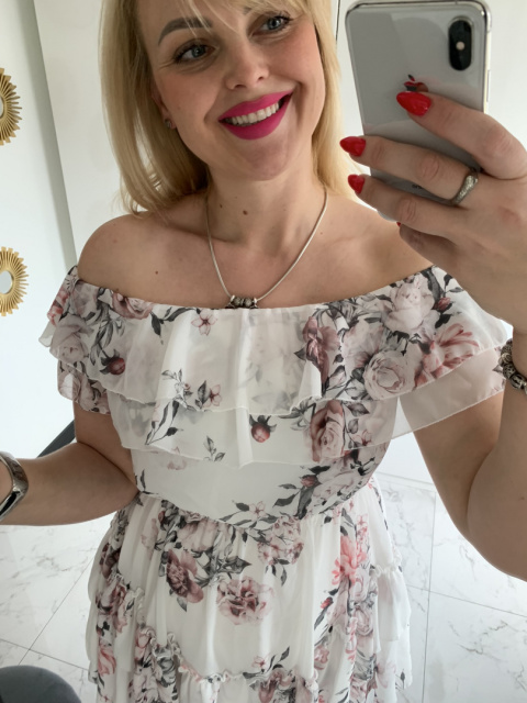 Sukienka w kwiaty hiszpanka FLORENTINA - biała Sukienka w kwiaty hiszpanka FLORENTINA - biała
