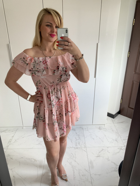 Sukienka w kwiaty hiszpanka FLORENTINA - puder róż Sukienka w kwiaty hiszpanka FLORENTINA - puder róż