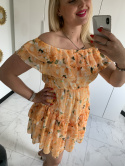Sukienka w kwiaty hiszpanka FLORENTINA - pomarańczowa