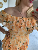 Sukienka w kwiaty hiszpanka FLORENTINA - pomarańczowa