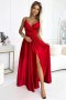 JULIET elegancka długa satynowa suknia z dekoltem i rozcięciem na nogę - czerwona