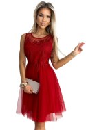 CATERINA Kobieca sukienka z gipiurą i delikatnym tiulem - czerwona