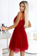 OLGA tiulowa sukienka z dekoltem i ozdobną klamrą - czerwona