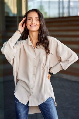 Olena - asymetryczna koszula damska z długim rękawem - beżowy