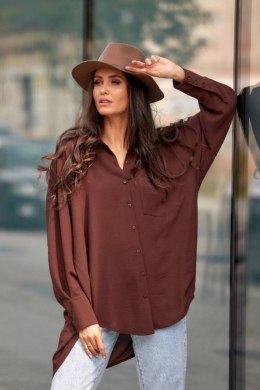 Olena - asymetryczna koszula damska z długim rękawem - brązowy