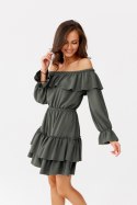 Almeria - sukienka z odkrytymi ramionami i długim rękawem - khaki ciemny