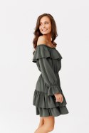 Almeria - sukienka z odkrytymi ramionami i długim rękawem - khaki ciemny