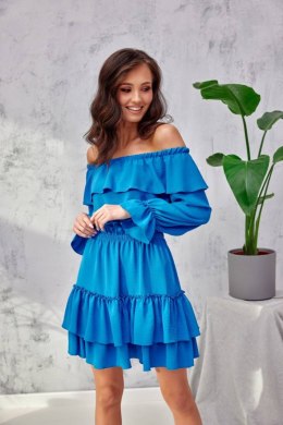 Almeria - sukienka z odkrytymi ramionami i długim rękawem - niebieski