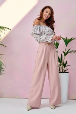 Audrey - szerokie spodnie damskie z ozdobnym łańcuszkiem - różowy
