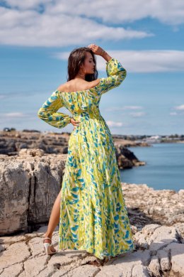 Bona - długa sukienka hiszpanka z wiązaniem przy dekolcie - wzór L87