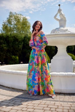 Bona - długa sukienka hiszpanka z wiązaniem przy dekolcie - wzór S02