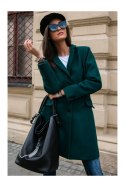 Jednorzędowy płaszcz damski z guzikami - zielony