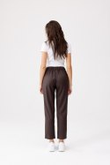 Jones - spodnie garniturowe damskie z wysokim stanem - brązowy