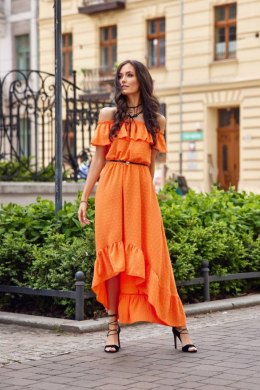 Leila - asymetryczna sukienka hiszpanka maxi - pomarańczowy