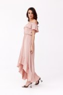 Leila - asymetryczna sukienka hiszpanka maxi - różowy