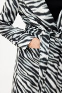 Palermo - Długi płaszcz z wiązaniem w zwierzęcy wzór - zebra