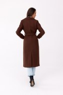 Sovan - długi płaszcz damski z wiązaniem - brązowy