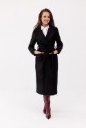Sovan - długi płaszcz damski z wiązaniem - czarny