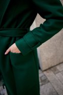 Sovan - długi płaszcz damski z wiązaniem - zielony