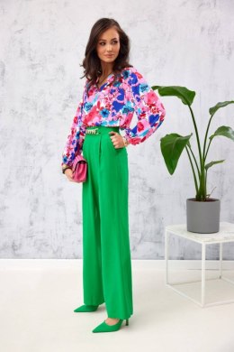 Audrey - szerokie spodnie damskie z ozdobnym łańcuszkiem - zielony