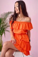Sukienka hiszpanka mini krótki rękaw - pomarańczowy