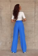 Szerokie spodnie damskie z wysokim stanem - niebieski
