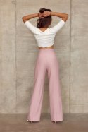 Szerokie spodnie damskie z wysokim stanem - różowy