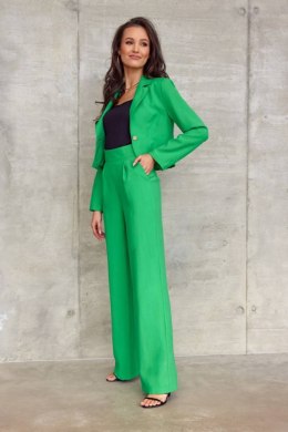 Szerokie spodnie damskie z wysokim stanem - zielony