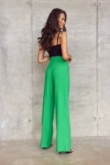 Szerokie spodnie damskie z wysokim stanem - zielony