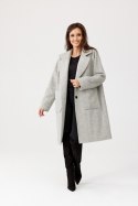 Turyn - jednorzędowy płaszcz damski midi - szara jodełka