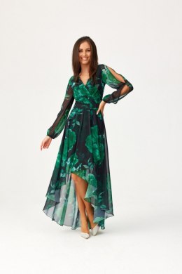 Carlotta - asymetryczna maxi sukienka z długimi rozciętymi rękawami - wzór 43D