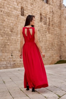 Cheryl - brokatowa sukienka maxi z wiązaniem na plecach - czerwony