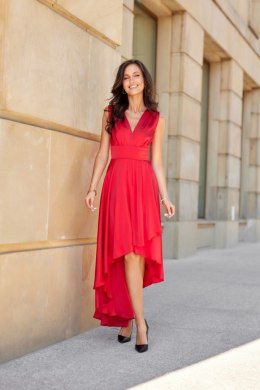 Jennifer - asymetryczna sukienka maxi na grubych ramiączkach satyna - czerwony
