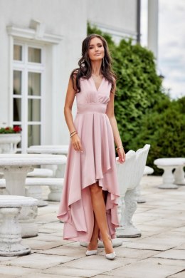 Jennifer - asymetryczna sukienka maxi na grubych ramiączkach satyna - różowy