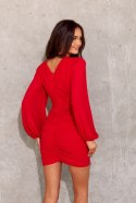 Sarah - marszczona sukienka z bufiastymi rękawami - czerwony