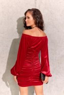 Andrea - welurowa sukienka hiszpanka z długim rękawem - czerwony