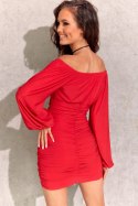 Emma - brokatowa sukienka hiszpanka z długim rękawem - czerwony
