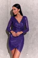 Ingrid - cekinowa sukienka o przekładanym fasonie - fioletowy