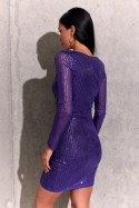 Ingrid - cekinowa sukienka o przekładanym fasonie - fioletowy