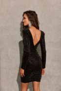 Lorin - cekinowa mini sukienka z poduszkami na ramionach - czarny