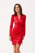 Luccia - satynowa mini sukienka z falbaną - czerwony