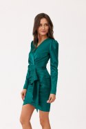 Luccia - satynowa mini sukienka z falbaną - zielony