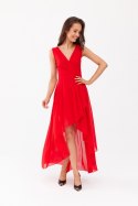 Nelly - asymetryczna sukienka z kopertowym dekoltem - czerwony