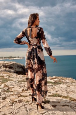 Nicole - długa wzorzysta sukienka z wiązaniem na plecach - wzór U78