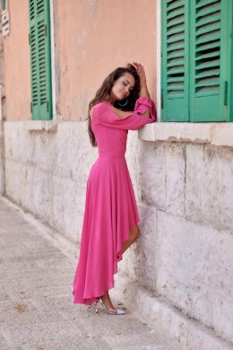 Romee - asymetryczna sukienka z długim rękawem - amarantowy