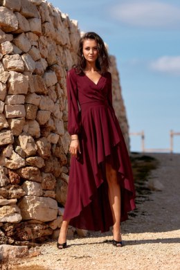 Romee - asymetryczna sukienka z długim rękawem - bordowy