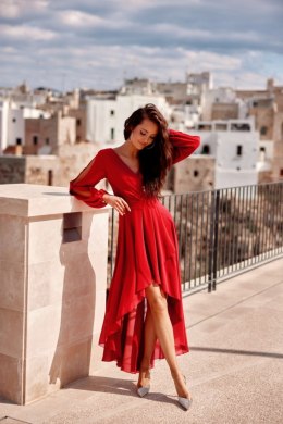Romee - asymetryczna sukienka z długim rękawem - czerwony