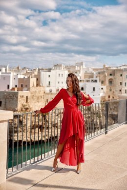 Romee - asymetryczna sukienka z długim rękawem - czerwony